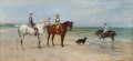 La familia Leney montando a caballo con dos perros en la costa de Kent Heywood Hardy montando a caballo